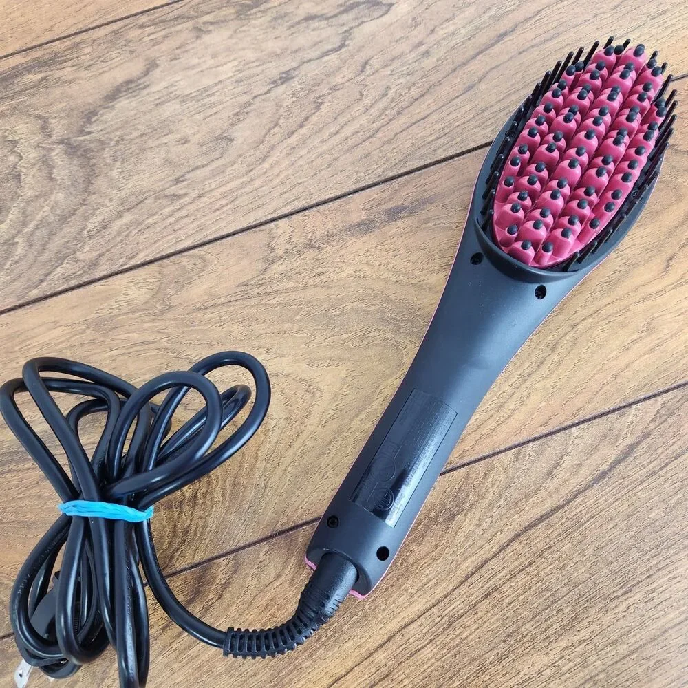 Simply Straight Ceramic Brush Hair Straightener Black Pink Electric Comb